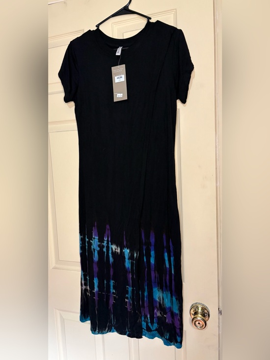 avatar Dresses & Skirts - Black Short Sleeve Maxi Dress with Blue & Purple Tie-Dye Hem